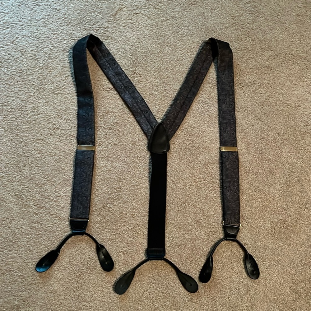Vintage CAS Germany Grey Fish Button Suspenders